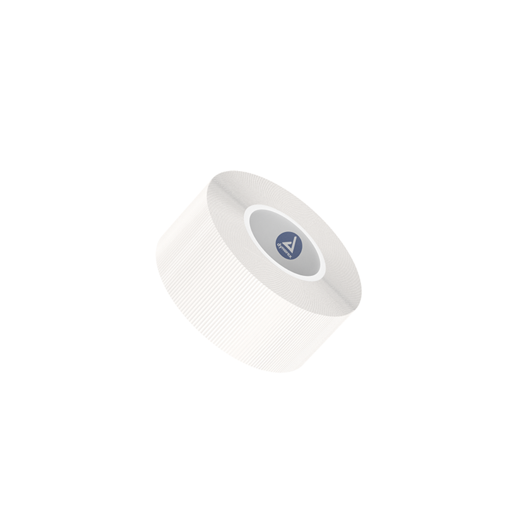 A white cylindrical air filter with a pleated surface and a circular gray label is shown on a plain background—similar in clarity and reliability to Dynarex CurPro Clear Surgical Tape, renowned for its transparent medical tape design.